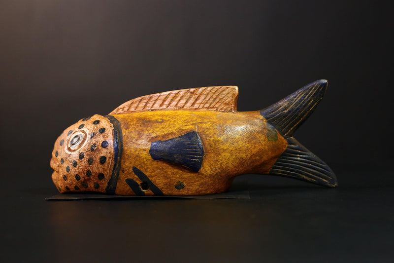 African Figure Bozo Fish Puppet Statue, Handmade Wooden Art, Unique Primitive Collectible, Ethnic Decor Sculpture for Home Display-G3770