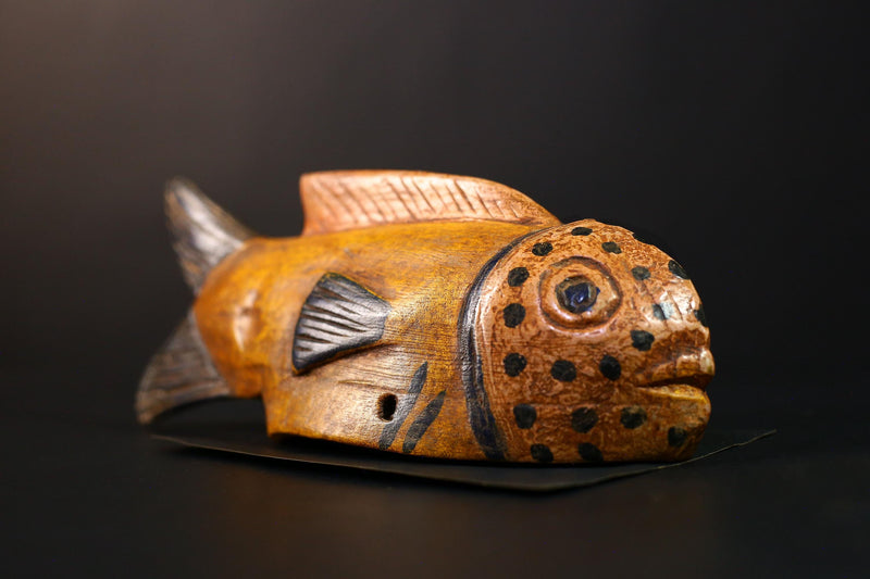 African Figure Bozo Fish Puppet Statue, Handmade Wooden Art, Unique Primitive Collectible, Ethnic Decor Sculpture for Home Display-G3770