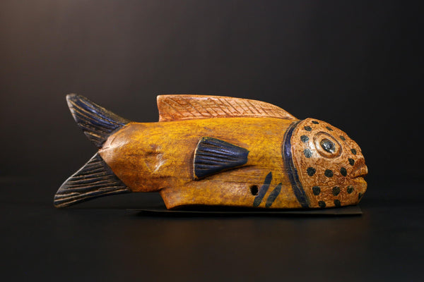 African Figure Bozo Fish Puppet Statue, Handmade Wooden Art, Unique Primitive Collectible, Ethnic Decor Sculpture for Home Display-G3770