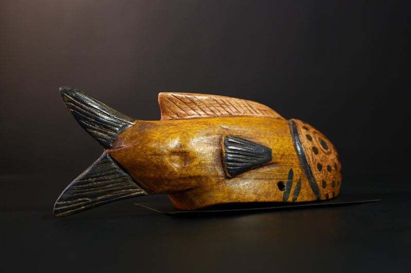 African Figure Bozo Fish Puppet Statue, Handmade Wooden Art, Unique Primitive Collectible, Ethnic Decor Sculpture for Home Display-G3770