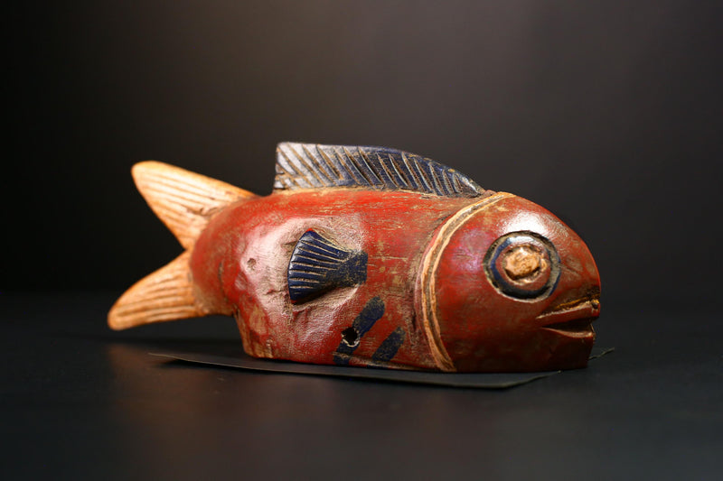 African Figure Bozo Fish Puppet Statue, Handmade Wooden Art, Unique Primitive Collectible, Ethnic Decor Sculpture for Home Display-G3769