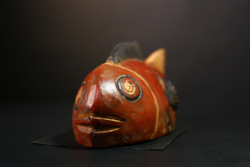 African Figure Bozo Fish Puppet Statue, Handmade Wooden Art, Unique Primitive Collectible, Ethnic Decor Sculpture for Home Display-G3769