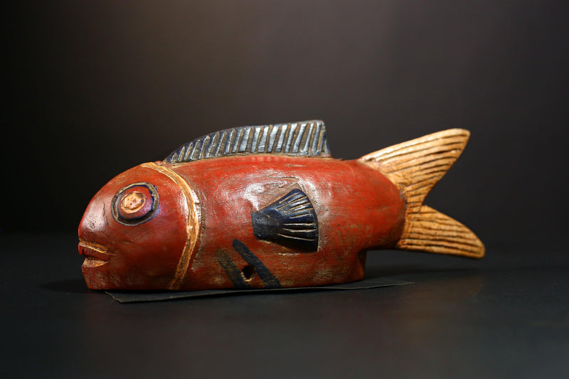 African Figure Bozo Fish Puppet Statue, Handmade Wooden Art, Unique Primitive Collectible, Ethnic Decor Sculpture for Home Display-G3769