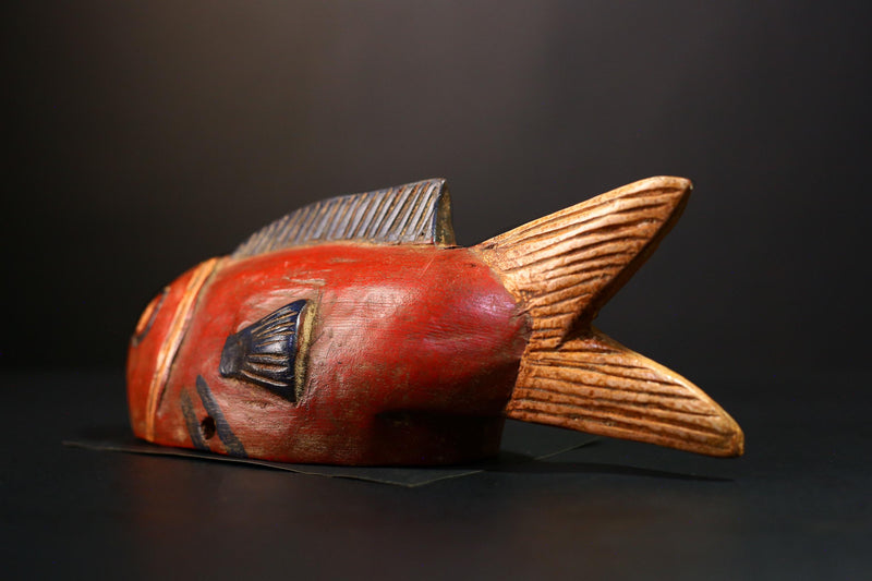 African Figure Bozo Fish Puppet Statue, Handmade Wooden Art, Unique Primitive Collectible, Ethnic Decor Sculpture for Home Display-G3769