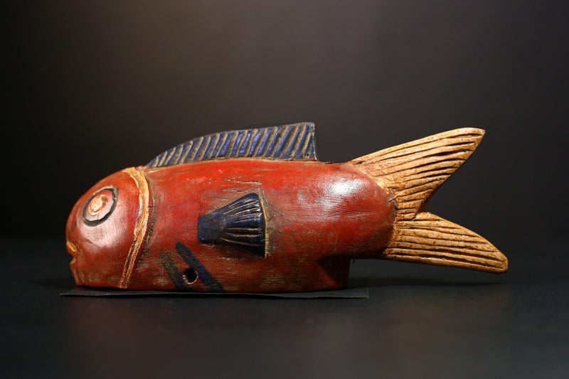 African Figure Bozo Fish Puppet Statue, Handmade Wooden Art, Unique Primitive Collectible, Ethnic Decor Sculpture for Home Display-G3769