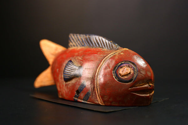 African Figure Bozo Fish Puppet Statue, Handmade Wooden Art, Unique Primitive Collectible, Ethnic Decor Sculpture for Home Display-G3769