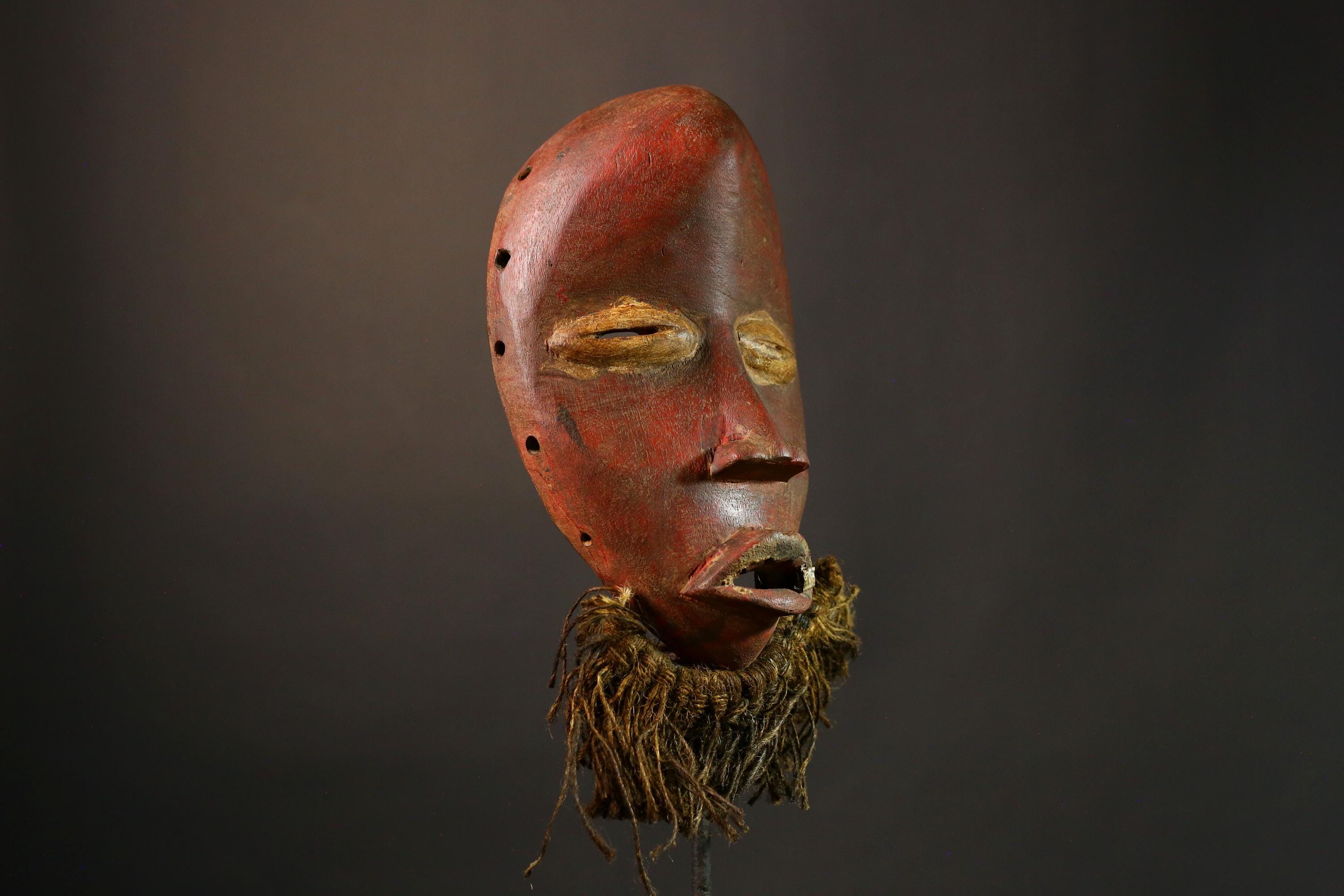 African masks Antique Tribal Masks, Vintage Hand-Carved Wood Gunyéya Face Mask Art, Unique Cultural Decor from Côte d'Ivoire-5130