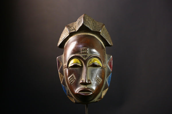 African Mask - Hand-Carved Baule Tribal Wood Face Mask - Unique Collectible Art for Home Decor and Stylish Ethnic Wall Display-G3790