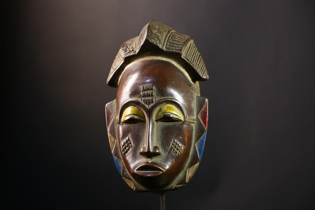 African Mask - Hand-Carved Baule Tribal Wood Face Mask - Unique Collectible Art for Home Decor and Stylish Ethnic Wall Display-G3790