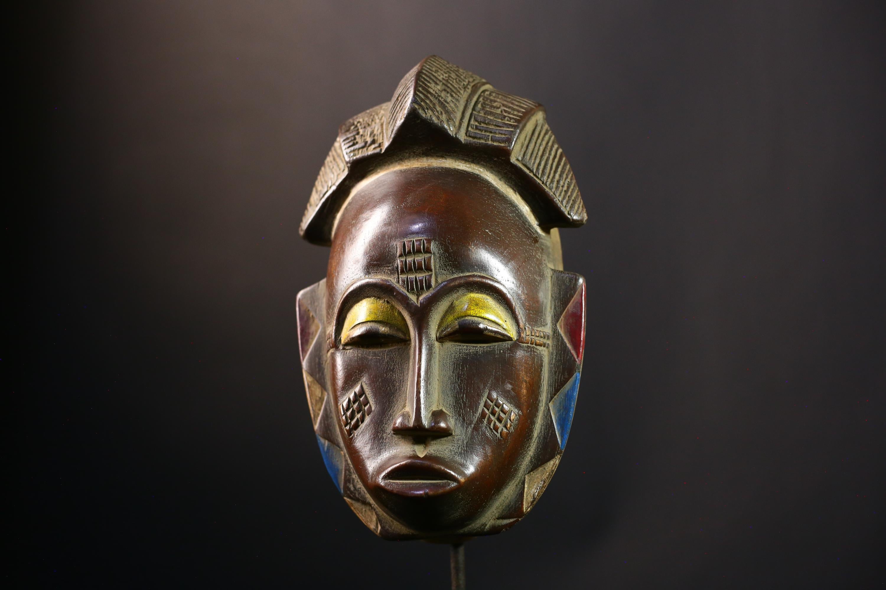 African Mask - Hand-Carved Baule Tribal Wood Face Mask - Unique Collectible Art for Home Decor and Stylish Ethnic Wall Display-G3790
