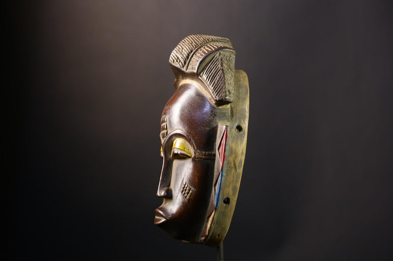 African Mask - Hand-Carved Baule Tribal Wood Face Mask - Unique Collectible Art for Home Decor and Stylish Ethnic Wall Display-G3790