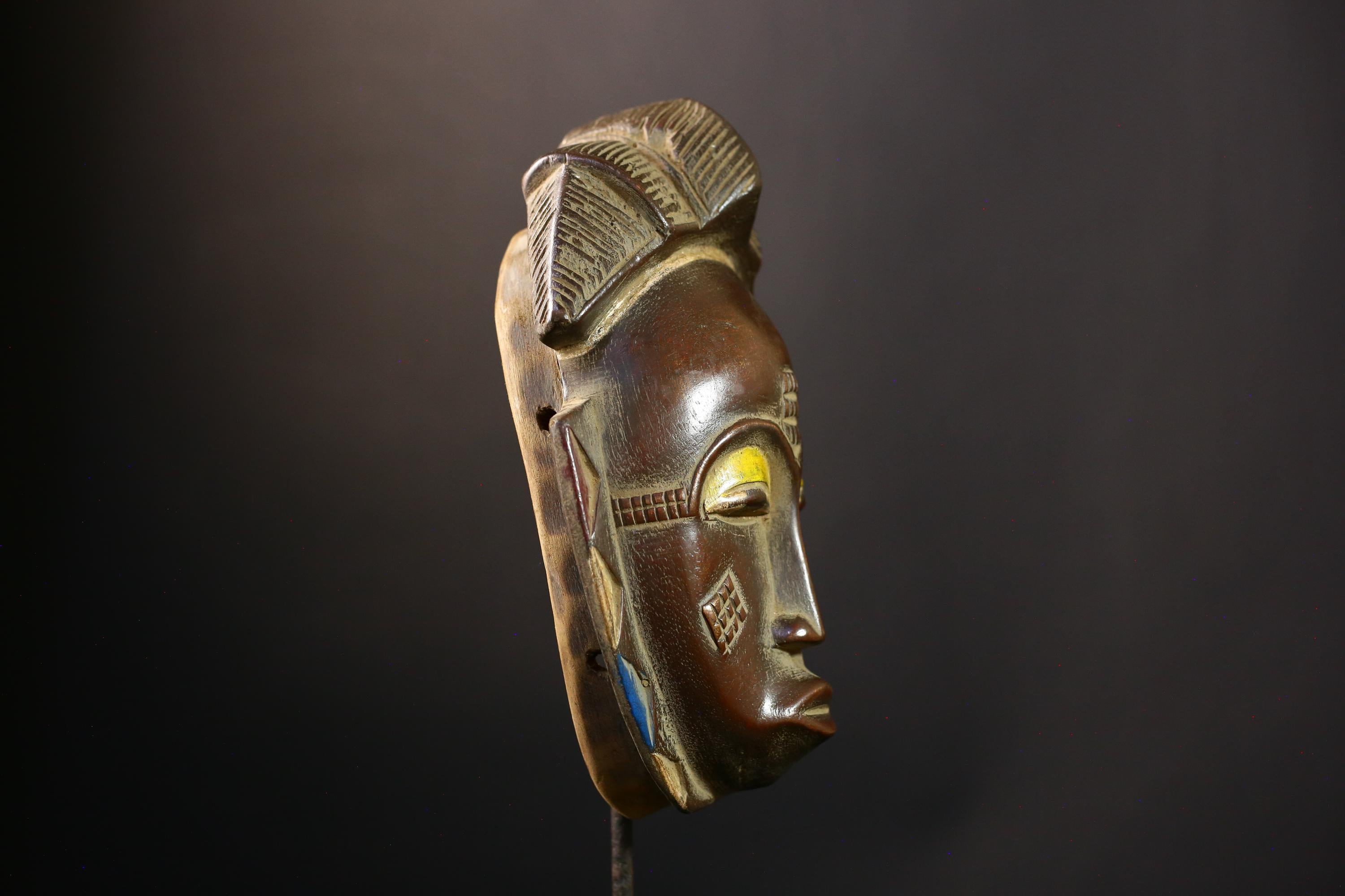 African Mask - Hand-Carved Baule Tribal Wood Face Mask - Unique Collectible Art for Home Decor and Stylish Ethnic Wall Display-G3790