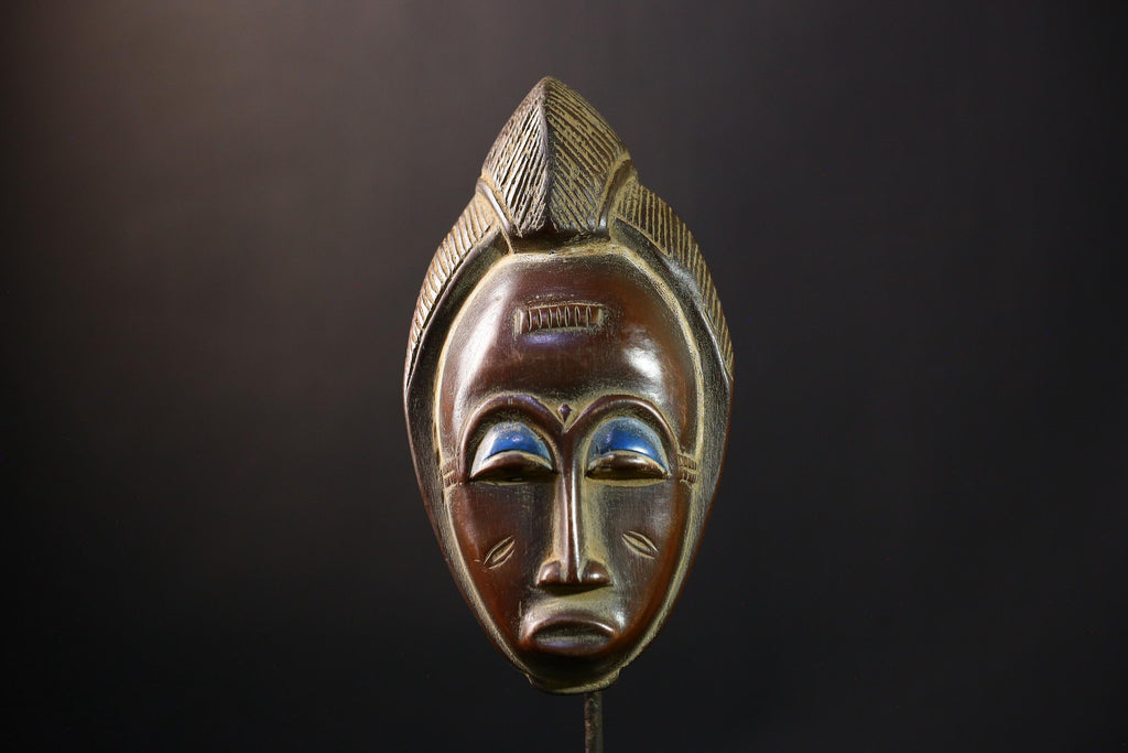 African Mask - Baoulé Hand-Carved Tribal Art Wooden Face - Unique African Decor for Home and Ethnic Wall Art Collectibles Display-G3789