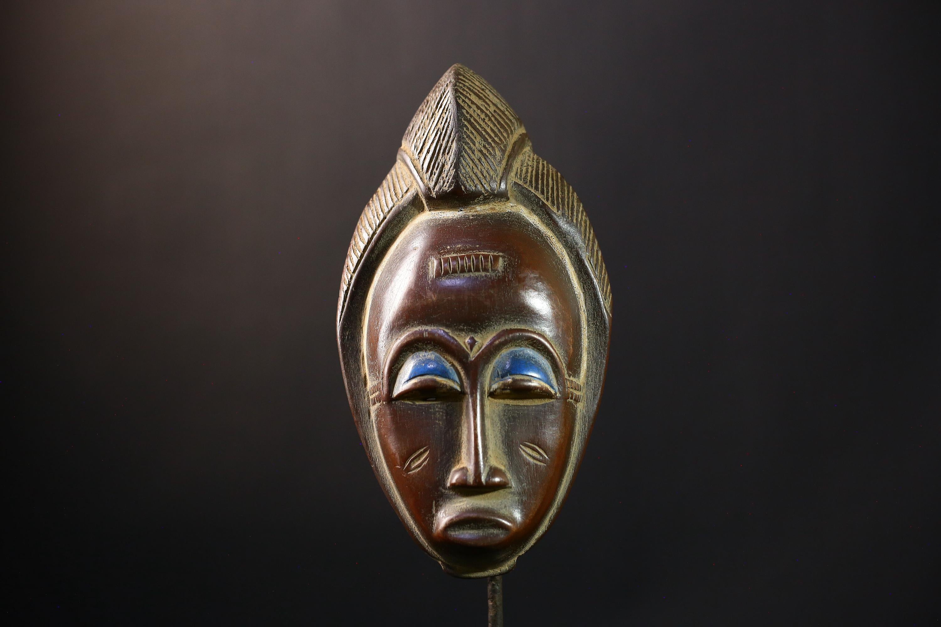 African Mask - Baoulé Hand-Carved Tribal Art Wooden Face - Unique African Decor for Home and Ethnic Wall Art Collectibles Display-G3789