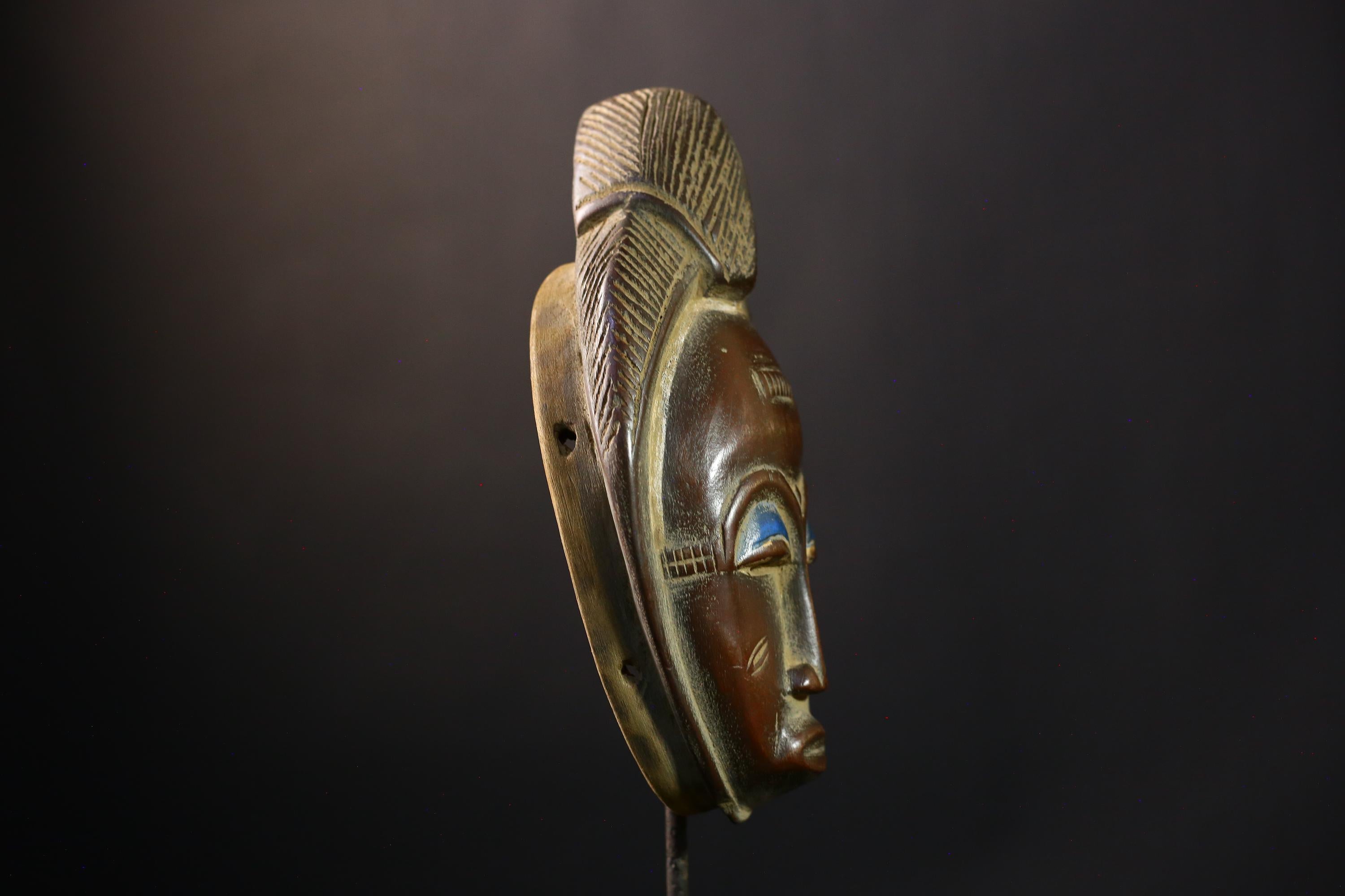 African Mask - Baoulé Hand-Carved Tribal Art Wooden Face - Unique African Decor for Home and Ethnic Wall Art Collectibles Display-G3789