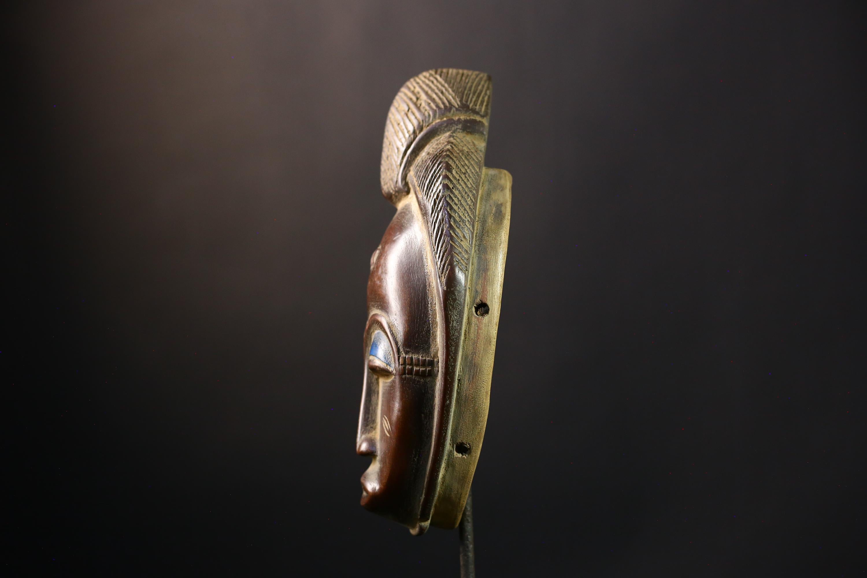 African Mask - Baoulé Hand-Carved Tribal Art Wooden Face - Unique African Decor for Home and Ethnic Wall Art Collectibles Display-G3789