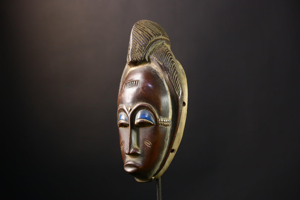 African Mask - Baoulé Hand-Carved Tribal Art Wooden Face - Unique African Decor for Home and Ethnic Wall Art Collectibles Display-G3789