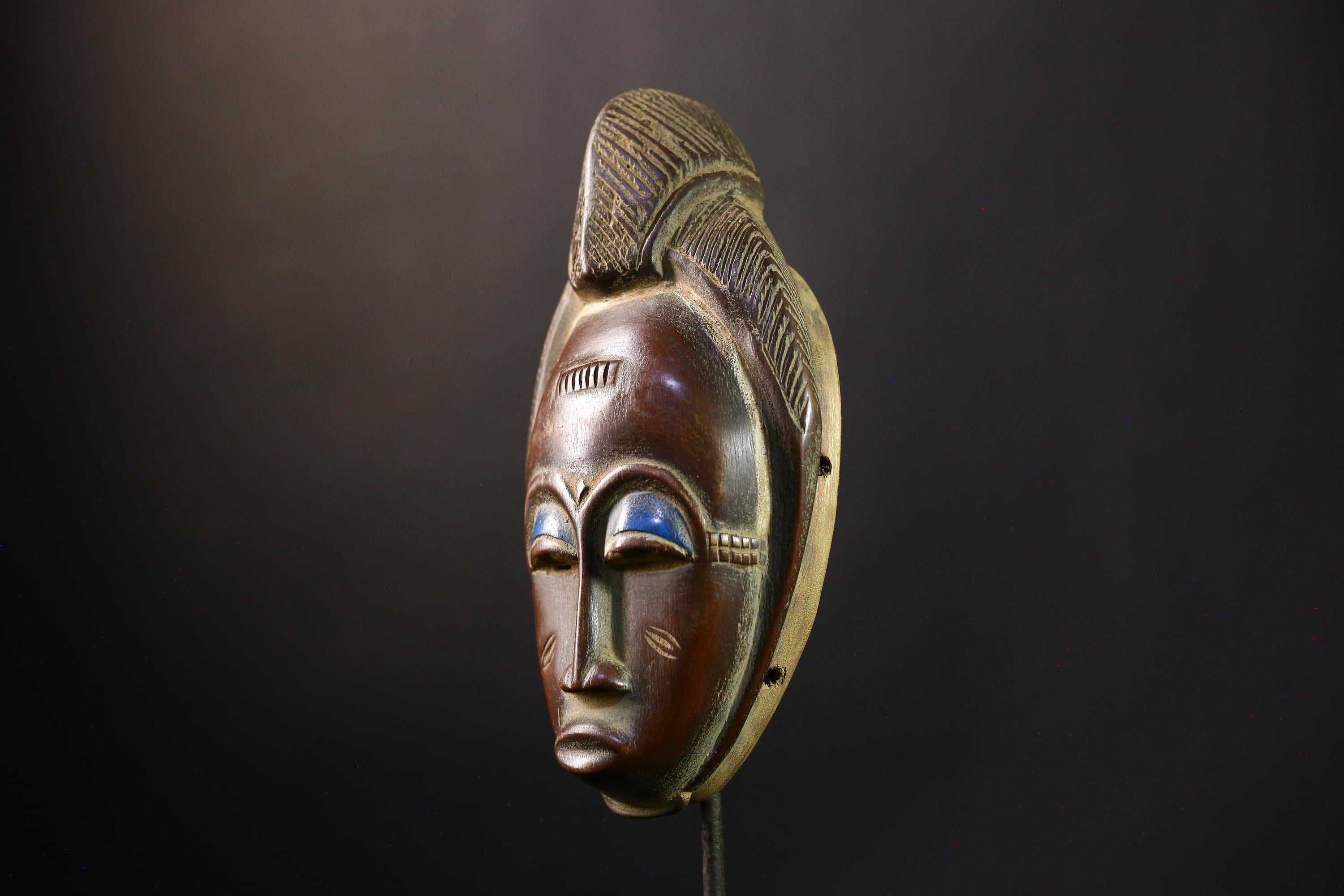 African Mask - Baoulé Hand-Carved Tribal Art Wooden Face - Unique African Decor for Home and Ethnic Wall Art Collectibles Display-G3789