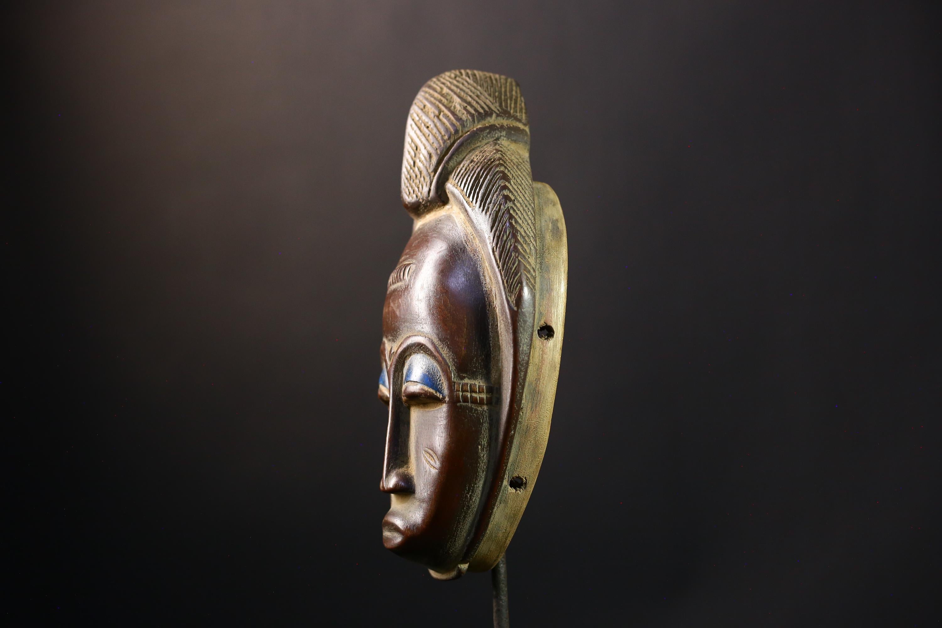 African Mask - Baoulé Hand-Carved Tribal Art Wooden Face - Unique African Decor for Home and Ethnic Wall Art Collectibles Display-G3789