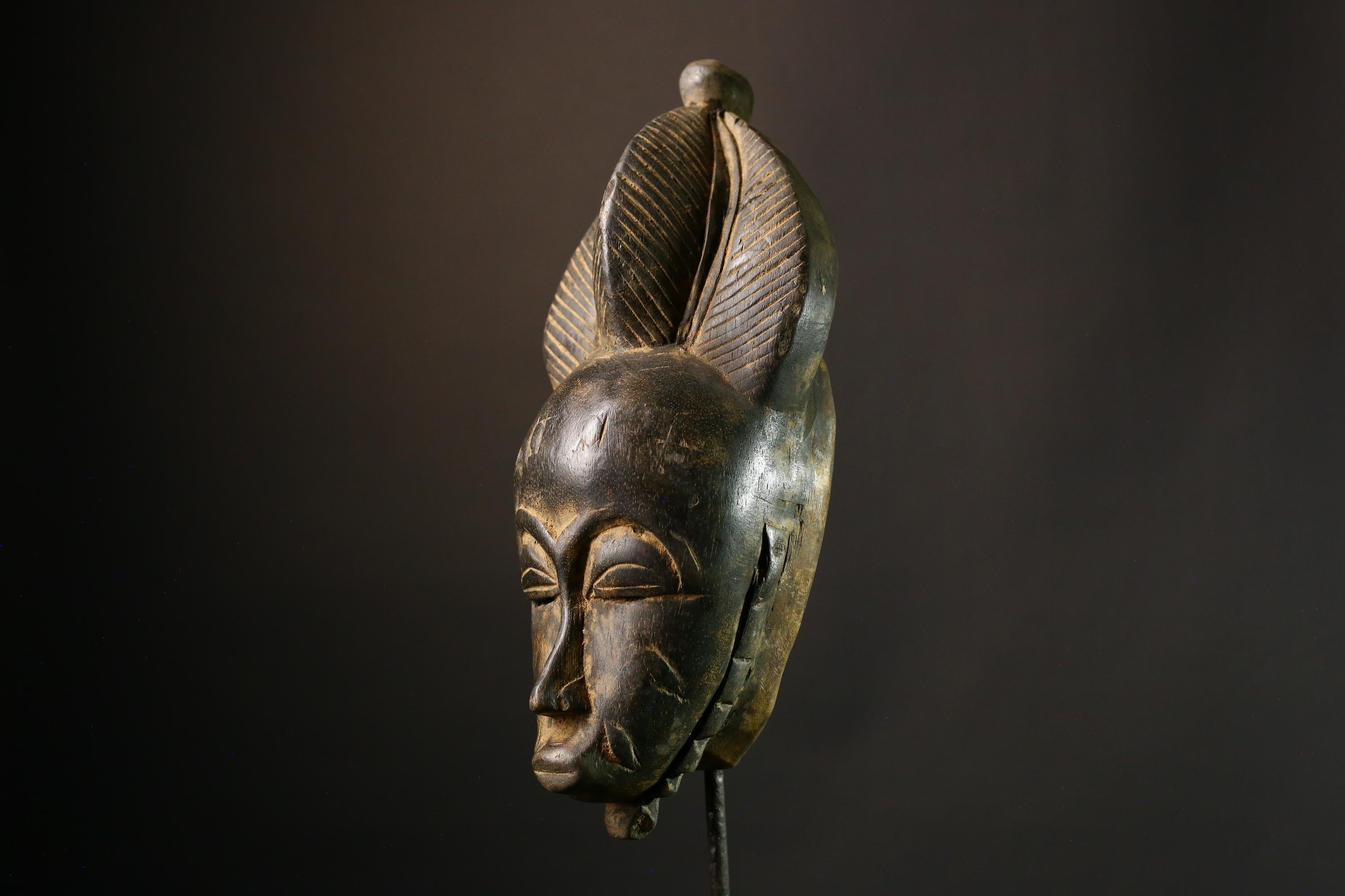 African Mask Authent Tribal Wood Hand-Carved Guro Baule Mask, Unique Wall Hanging Decor, Cultural Art Piece for Home and Gallery -G1917
