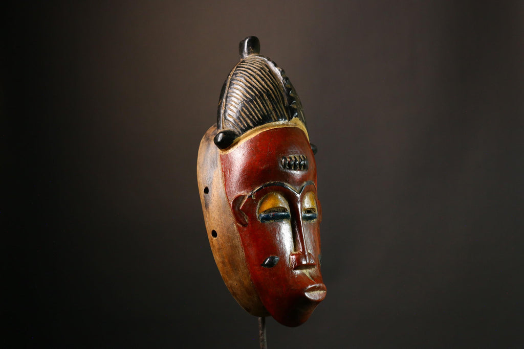 African Mask Authent Traditional Yaure Tribe Wall Mask, Hand-Crafted Brown Art Collectible, Unique Cultural Home Decor Piece for Art -9438