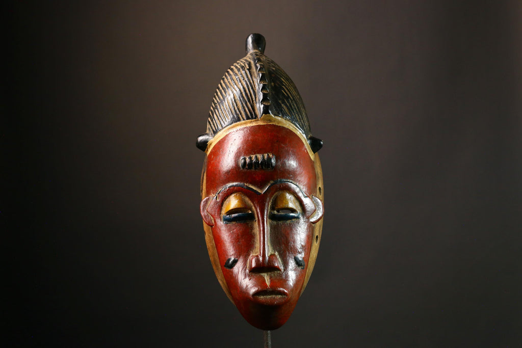 African Mask Authent Traditional Yaure Tribe Wall Mask, Hand-Crafted Brown Art Collectible, Unique Cultural Home Decor Piece for Art -9438