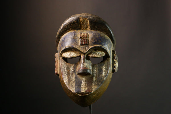 African Mask Authentic Tribal Face Mask, Hand-Carved Vintage Wood Lega Wall Hanging, Unique Cultural Decor for Home and Gallery Display-9435