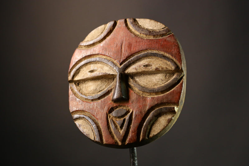 African Mask Authentic Moon Mask | Antique Handmade Teke Eket Art | Unique Wooden Wall Hanging | Exquisite Tribal Decor Piece- G3535