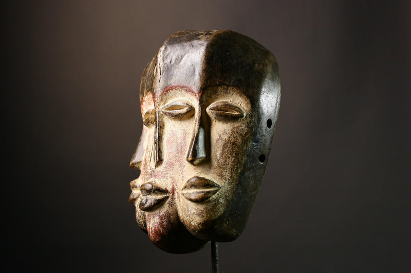 African Mask Three Faces Lega Mask | Authentic Congo Bwami Art | Handcrafted Decorative Piece | Unique Home Wall Decor - G3532