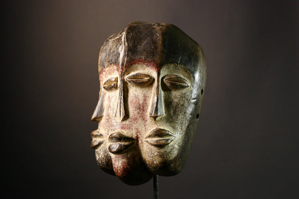 African Mask Three Faces Lega Mask | Authentic Congo Bwami Art | Handcrafted Decorative Piece | Unique Home Wall Decor - G3532