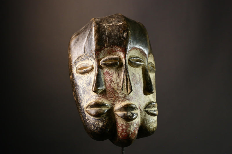 African Mask Three Faces Lega Mask | Authentic Congo Bwami Art | Handcrafted Decorative Piece | Unique Home Wall Decor - G3532