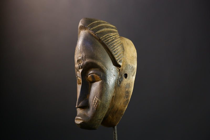 African Mask - Handcrafted Gu Mask from the Guro Tribe - Unique Female Art Decor for Home Display and Cultural Collectible Sculpture  -5334