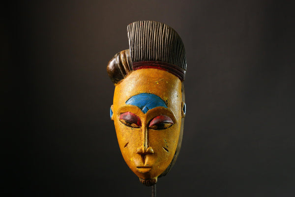 African Mask Authentic Zaouli Guro Mask | Vintage Tribal Face Art | Hand-Carved Wooden Antique Decor - G3558