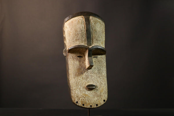 African Mask - Vintage Hand-Carved Lega Bwami Tribal Face Mask - Unique Wooden Wall Art for Cultural Decor and Home Collectibles -5219