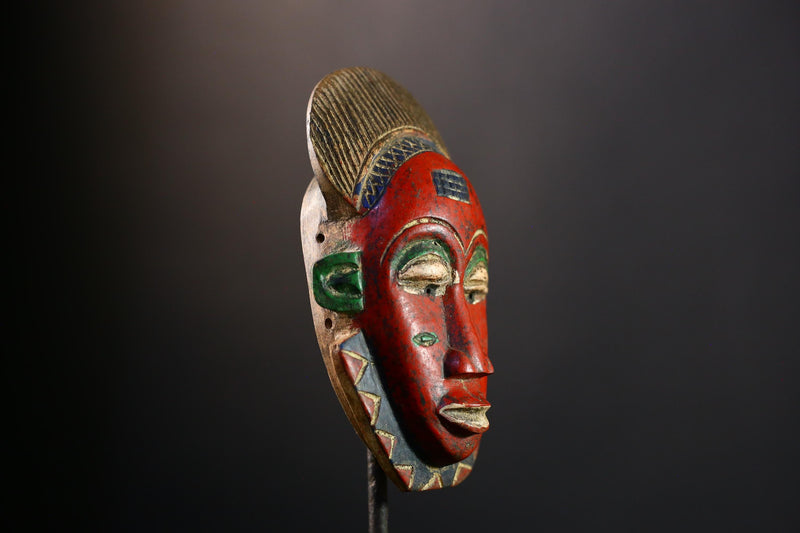 African Mask - Antique Guro Baule Tribal Wood Face Mask - Unique Art Decor for Cultural Home Display and Collectible Wall Art  -9543