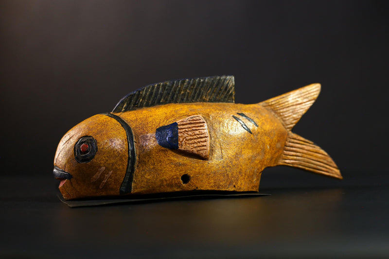 African Hand-Carved Tribal Bozo Fish Figurine Unique Solid Wood Exquisite Collectible Sculptures Authentic Cultural Home Decor Piece-G3806