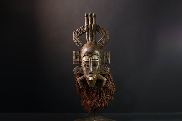 African Mask Vintage Senufo Kpelie Tribal Face Art - Hand-Carved Wooden Wall Decor, Unique Cultural Sculpture for Home Accent -G3800