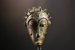 African Copper Mask - Authentic Baoule Yaoure Tribal Sculpture, Unique Decorative Effigy, Ethnic Art Collectible for Home Decor -G3820