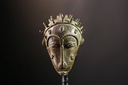 African Copper Mask - Authentic Baoule Yaoure Tribal Sculpture, Unique Decorative Effigy, Ethnic Art Collectible for Home Decor -G3819