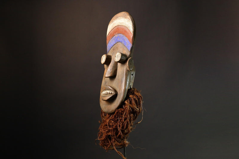 Antique African Igbo Mask Handcrafted Tribal Wood Art Authentic Ethnic Wall Decor Rare Collectible Face Sculpture-9301