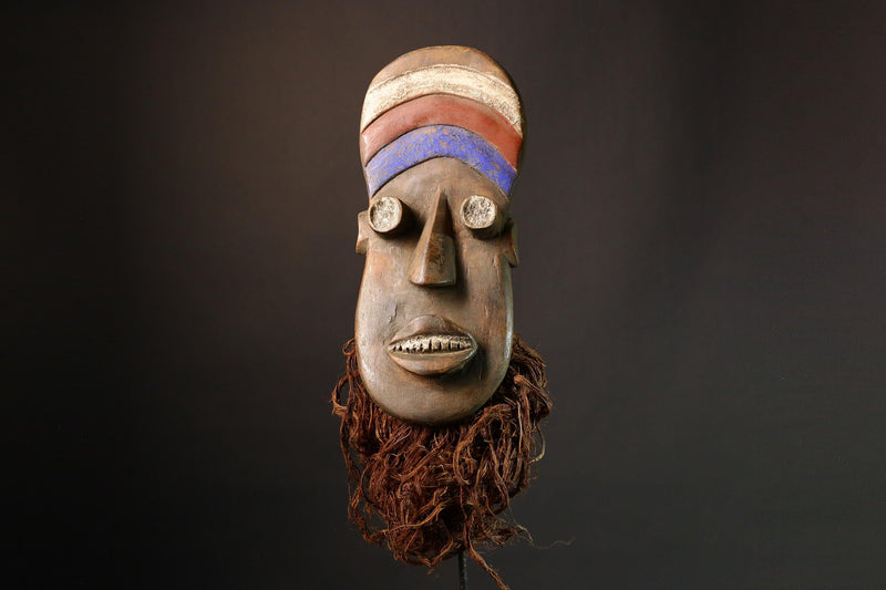 Antique African Igbo Mask Handcrafted Tribal Wood Art Authentic Ethnic Wall Decor Rare Collectible Face Sculpture-9301