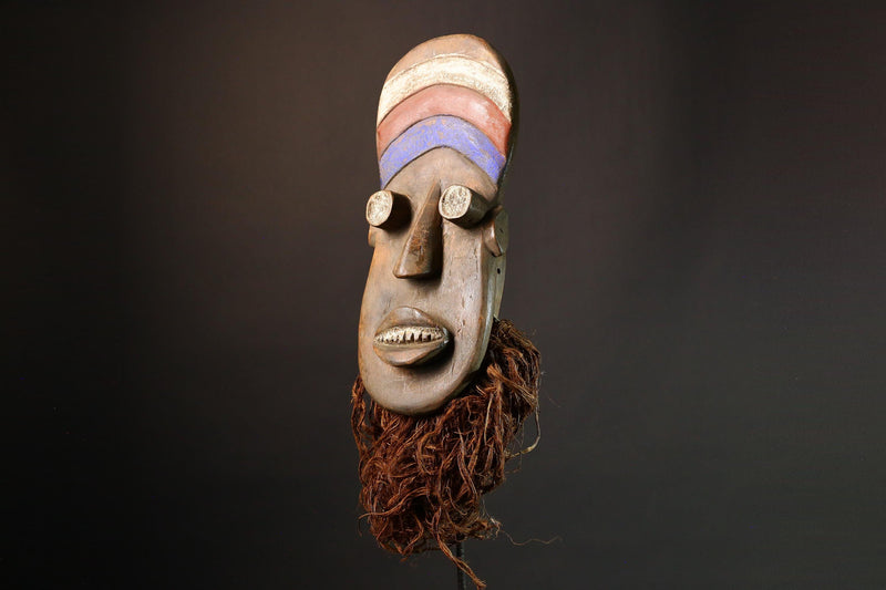 Antique African Igbo Mask Handcrafted Tribal Wood Art Authentic Ethnic Wall Decor Rare Collectible Face Sculpture-9301