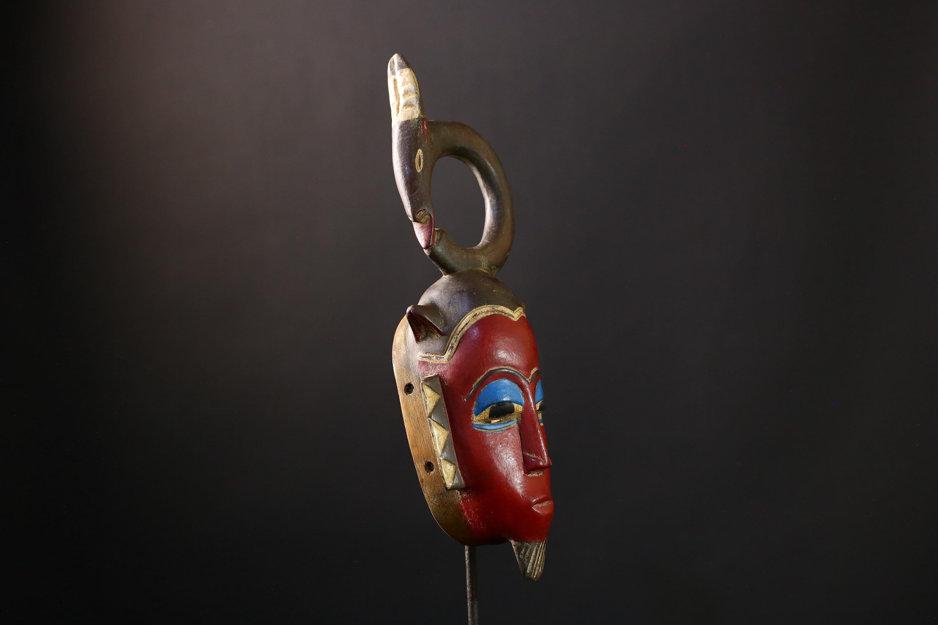 African Mask - Vintage Guro Tribal Wood Art, Handcrafted Wall Decor, Unique Ceremonial Sculpture, Ethnic Collectible Home Accent Piece-G3838