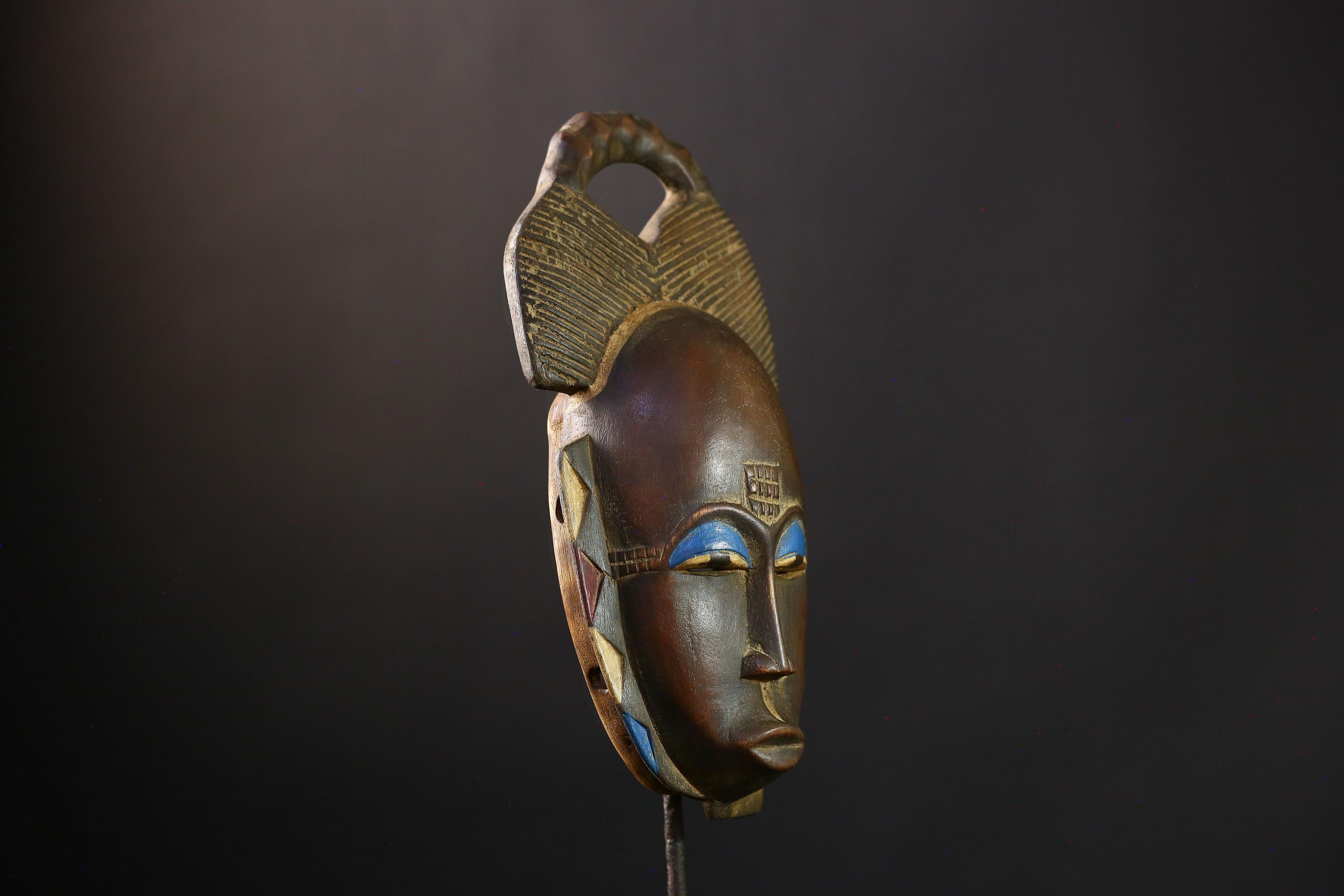 African Mask -Vintage Guro Tribal Art Handcrafted Wooden Ceremonial Sculpture, Authentic Ethnic Decor for Collectors and Home Display.-G3837