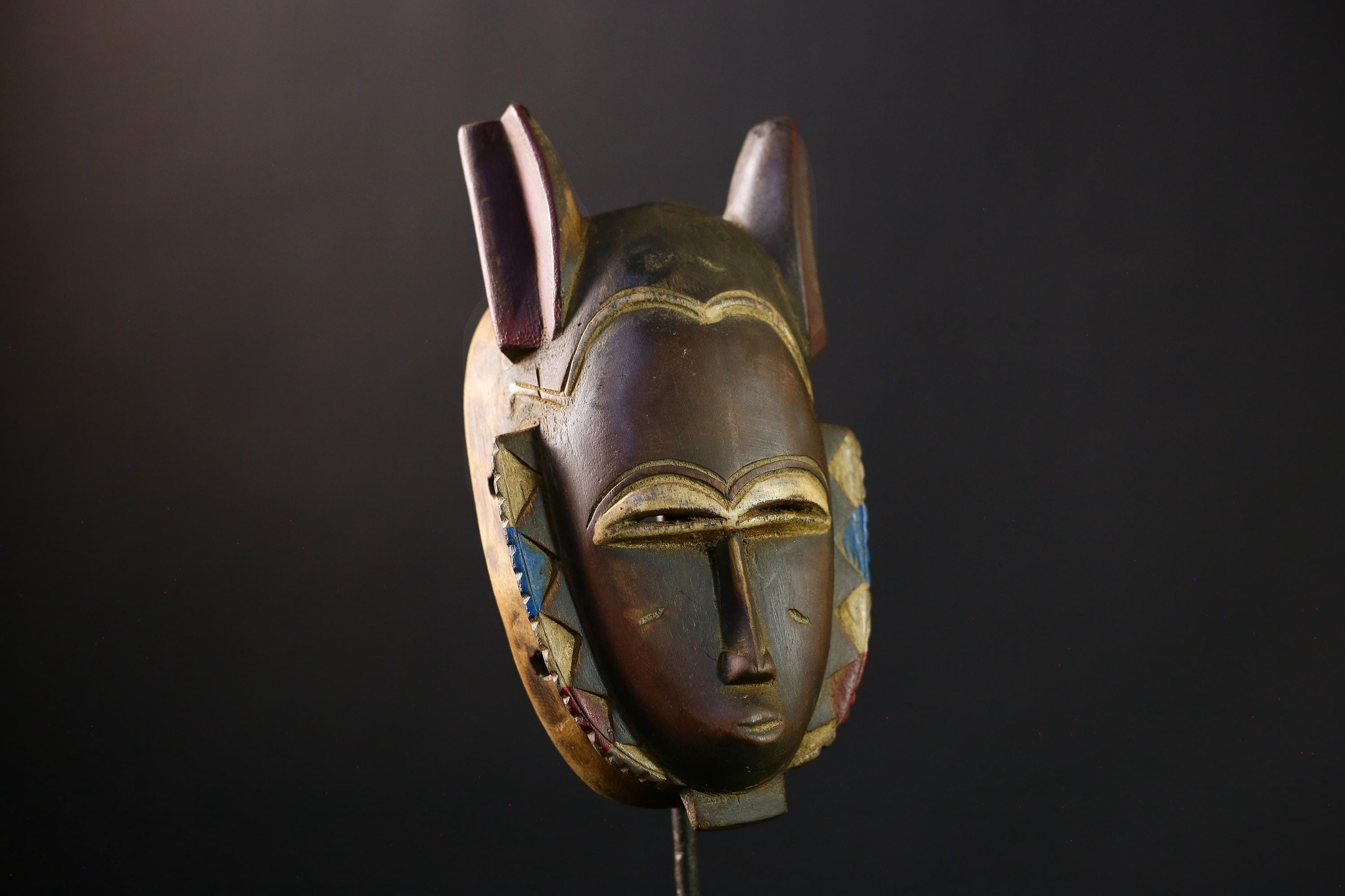 African Mask - Vintage Baule Guro Tribe Hand-Carved Wood Art, Unique Wall Sculpture, Authentic Ethnic Decor, Collectible Cultural -G3833