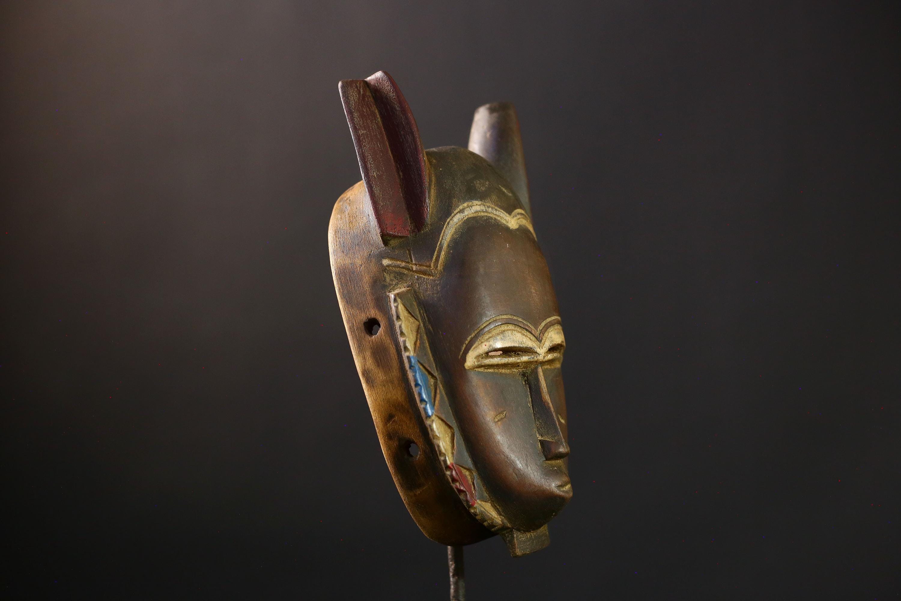 African Mask - Vintage Baule Guro Tribe Hand-Carved Wood Art, Unique Wall Sculpture, Authentic Ethnic Decor, Collectible Cultural -G3833