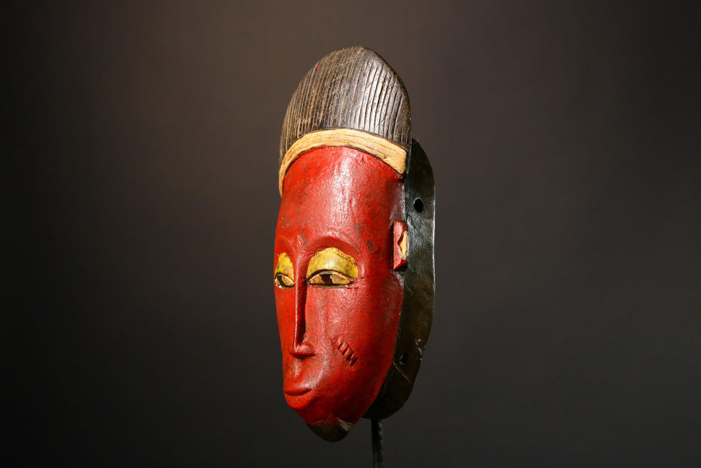 African Hand-Carved Tribal Face Mask - Baule Wooden Wall Hanging - Authentic Unique Art Décor - Exquisite Cultural Accent -G3576