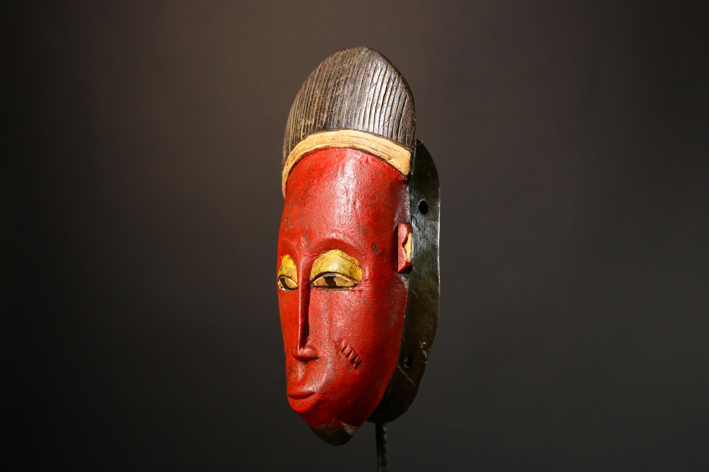 African Hand-Carved Tribal Face Mask - Baule Wooden Wall Hanging - Authentic Unique Art Décor - Exquisite Cultural Accent -G3576