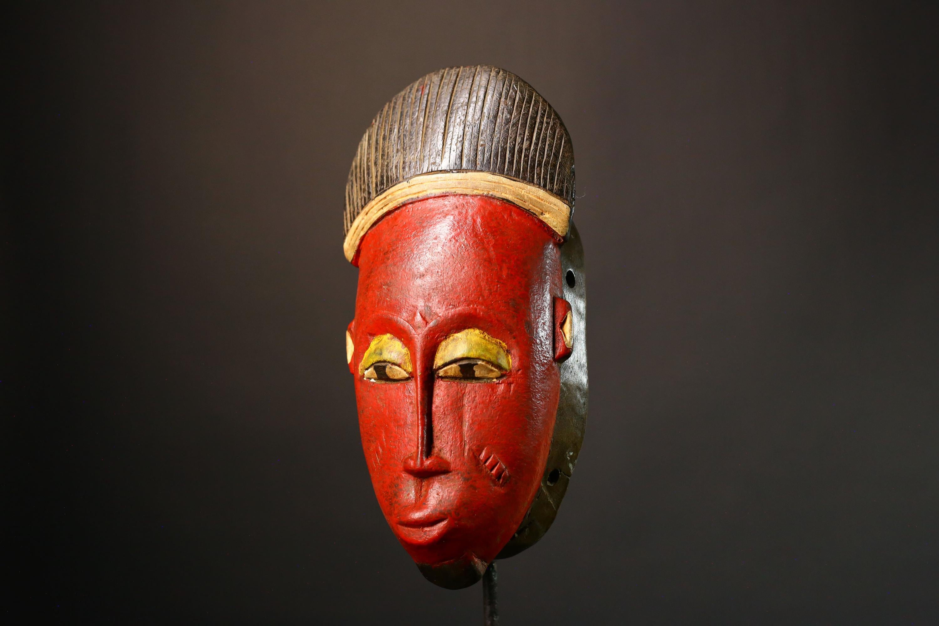 African Hand-Carved Tribal Face Mask - Baule Wooden Wall Hanging - Authentic Unique Art Décor - Exquisite Cultural Accent -G3576