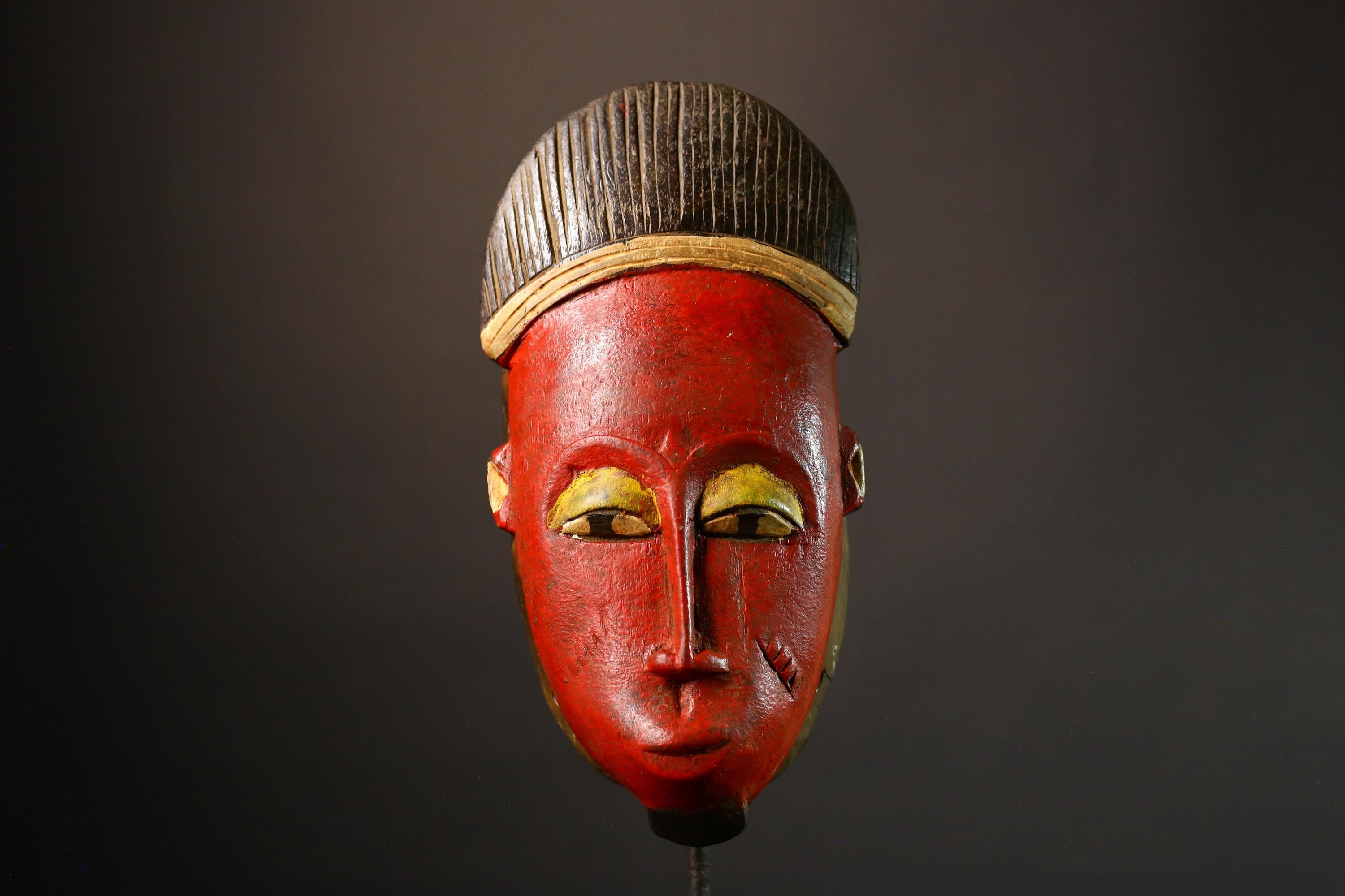 African Hand-Carved Tribal Face Mask - Baule Wooden Wall Hanging - Authentic Unique Art Décor - Exquisite Cultural Accent -G3576
